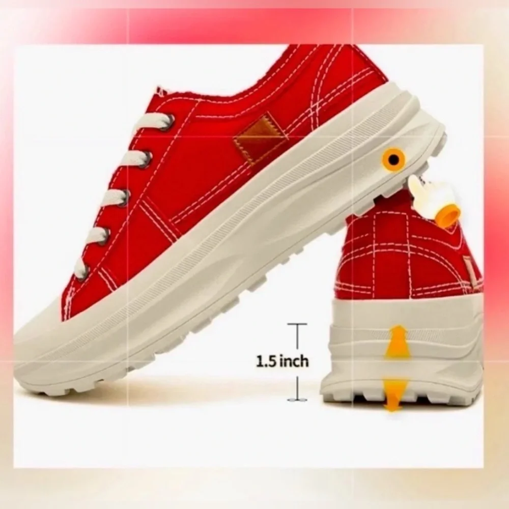 CANVAS SNEAKERS ~ Women’s Red and White canvas sneakers never worn size 7 - Picture 5 of 8